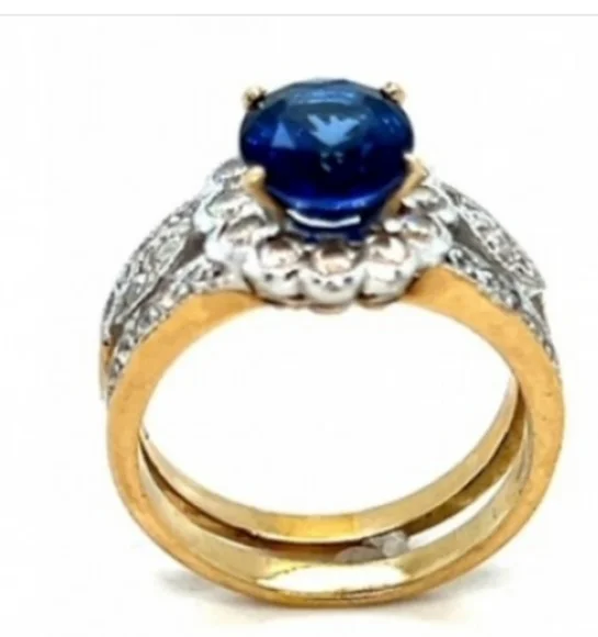 18K Sapphire Diamond Lady Diana Engagement Wedding Ring From Our BridalRegistry - Picture 4 of 5